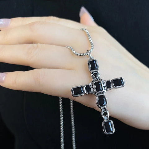 Black Stone Cross Pendant-ToShay.org