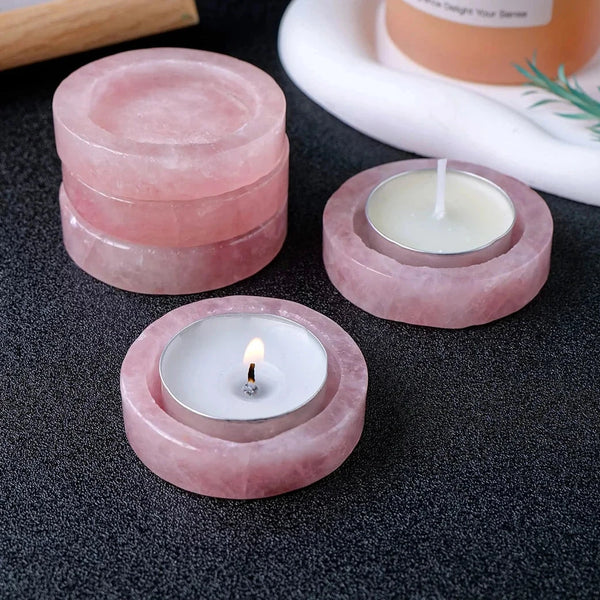 Pink Rose Quartz Candle Holder-ToShay.org