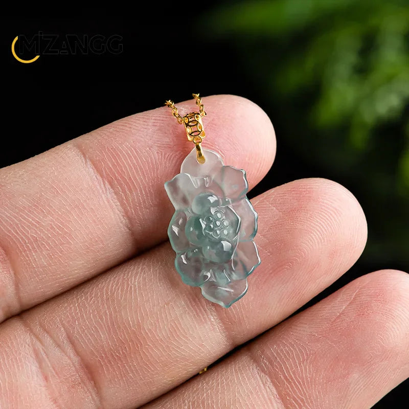 Blue Jadeite Lotus Pendant-ToShay.org