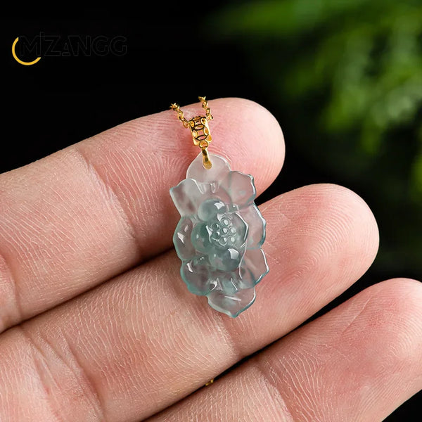 Blue Jadeite Lotus Pendant-ToShay.org