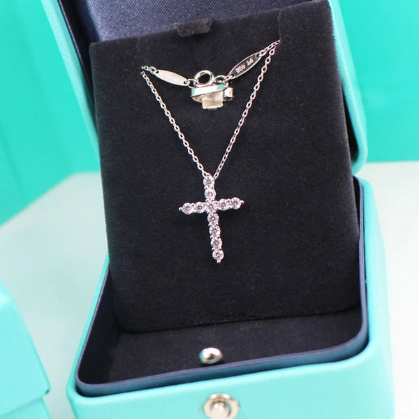 Silver Diamond Cross Necklace-ToShay.org