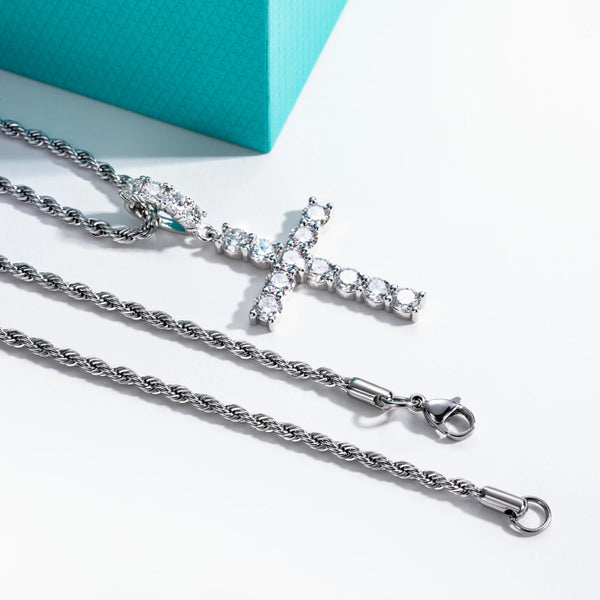 Silver Diamond Cross Pendant-ToShay.org