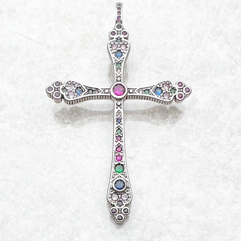 Silver Gemstone Cross Pendant-ToShay.org