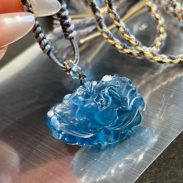 Blue Aquamarine Peony Pendant-ToShay.org