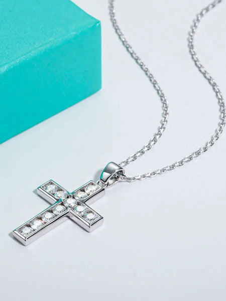 Silver Diamond Cross Pendant-ToShay.org