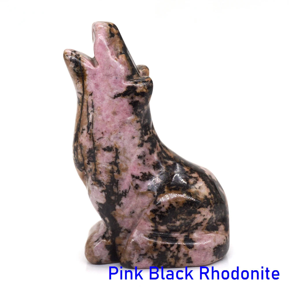 2" Wolf Statue Natural Stone Carved Figure Room Ornament Healing Crystal Reiki Animal Figurine Home Office Desktop Decoration-ToShay.org