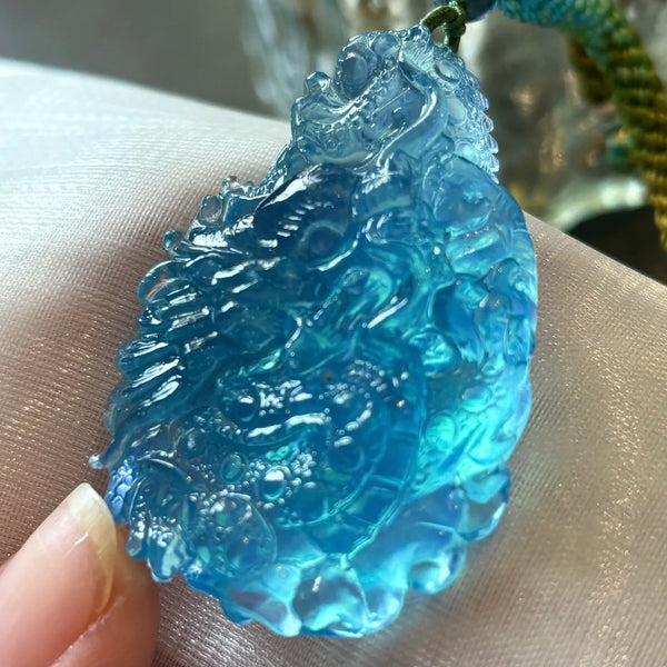 Blue Aquamarine Dragon Pendant-ToShay.org