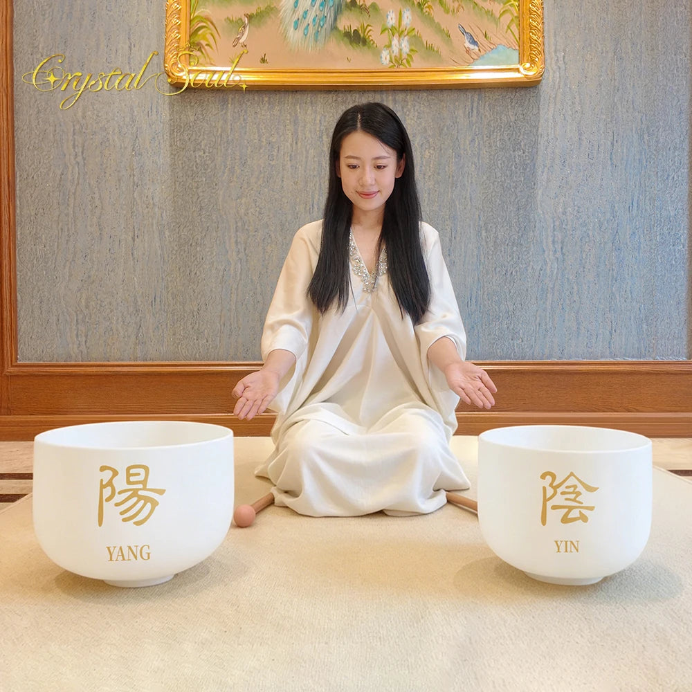 Crystal Soul Customized Yin Yang Crystal Singing Bowl Sound Healing Crystal Bowl 12-14 Inch-ToShay.org