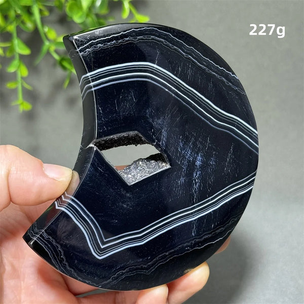 Natural Gemstone Black Agate Moon-Shaped Mineral Specimen Reiki Therapy Energy Collection Jiapin Home Decoration Gift-ToShay.org