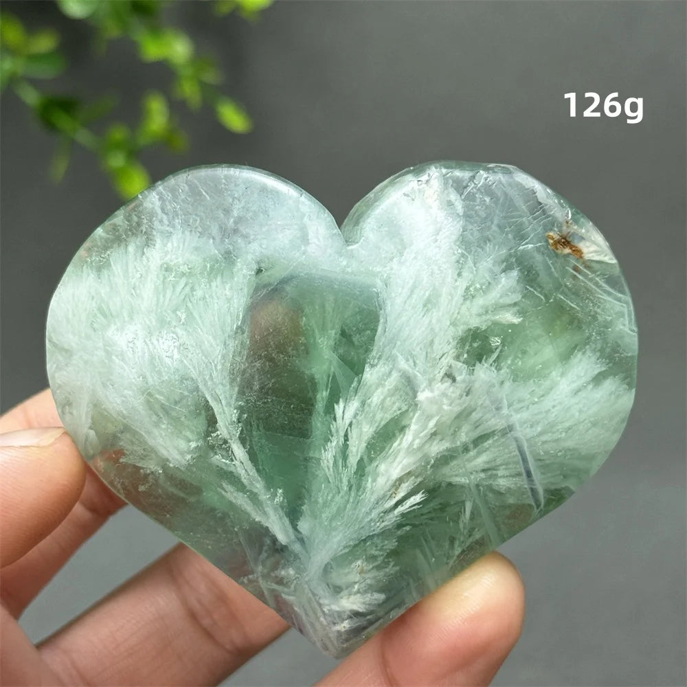 Green Feather Fluorite Heart-ToShay.org