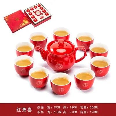 Red Porcelain Tea Set-ToShay.org