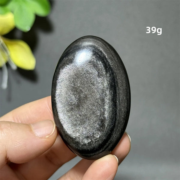Silver Obsidian Palm Stone-ToShay.org