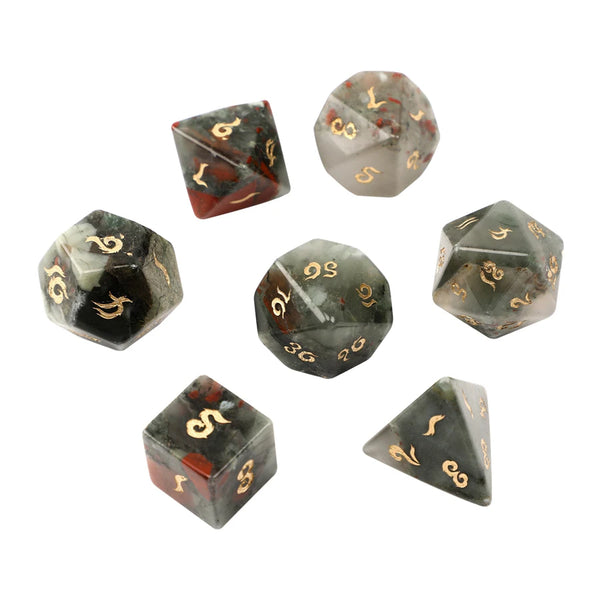 Green Bloodstone Platonic Solid Dice-ToShay.org