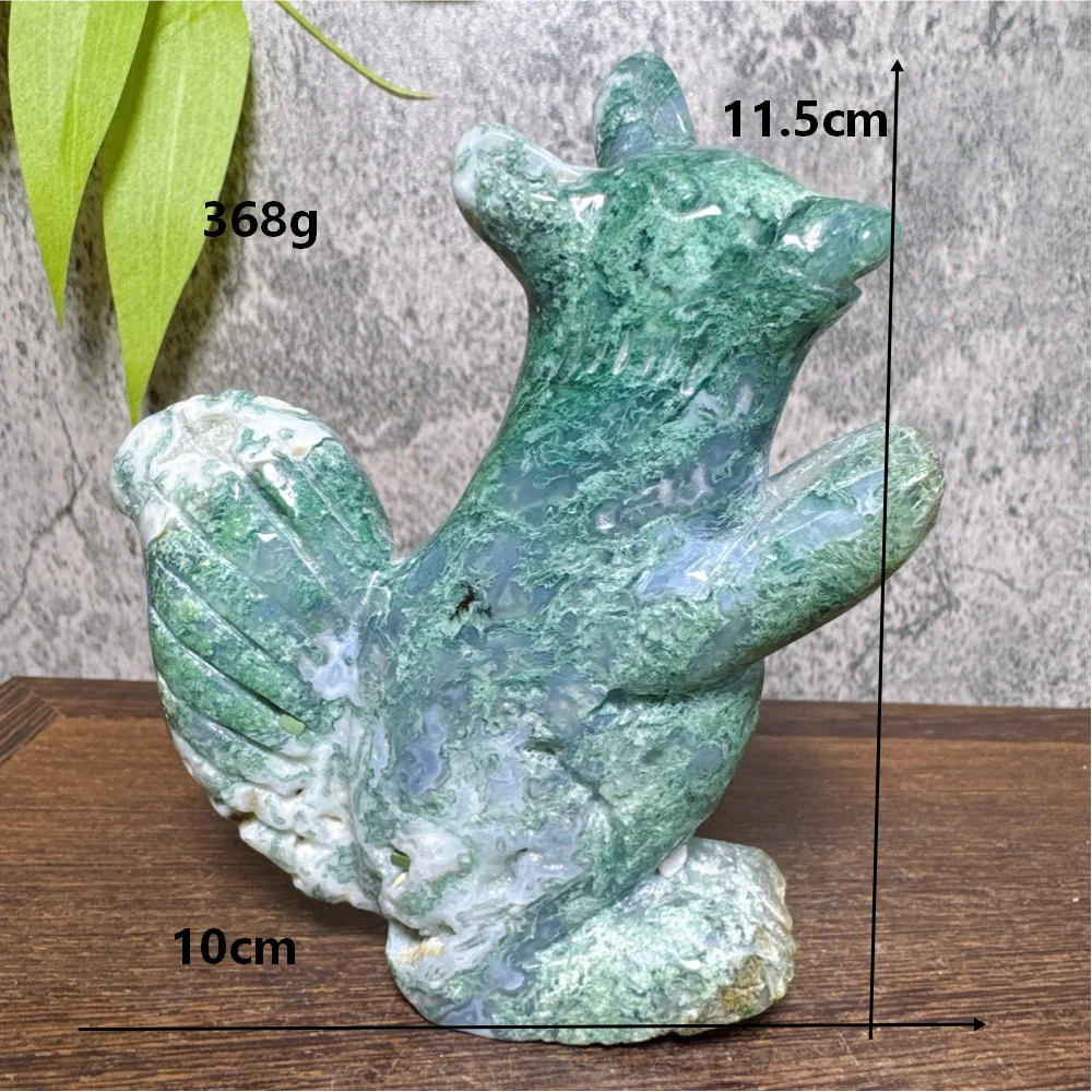 Natural Ocean Jasper Moss Agate Squirrel Carving Healing Stone Tabletop Ornament Reiki Energy Healing Home Decor Gift-ToShay.org