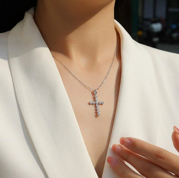 Silver Diamond Cross Pendant-ToShay.org