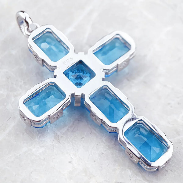 Blue Aquamarine Cross Pendant-ToShay.org