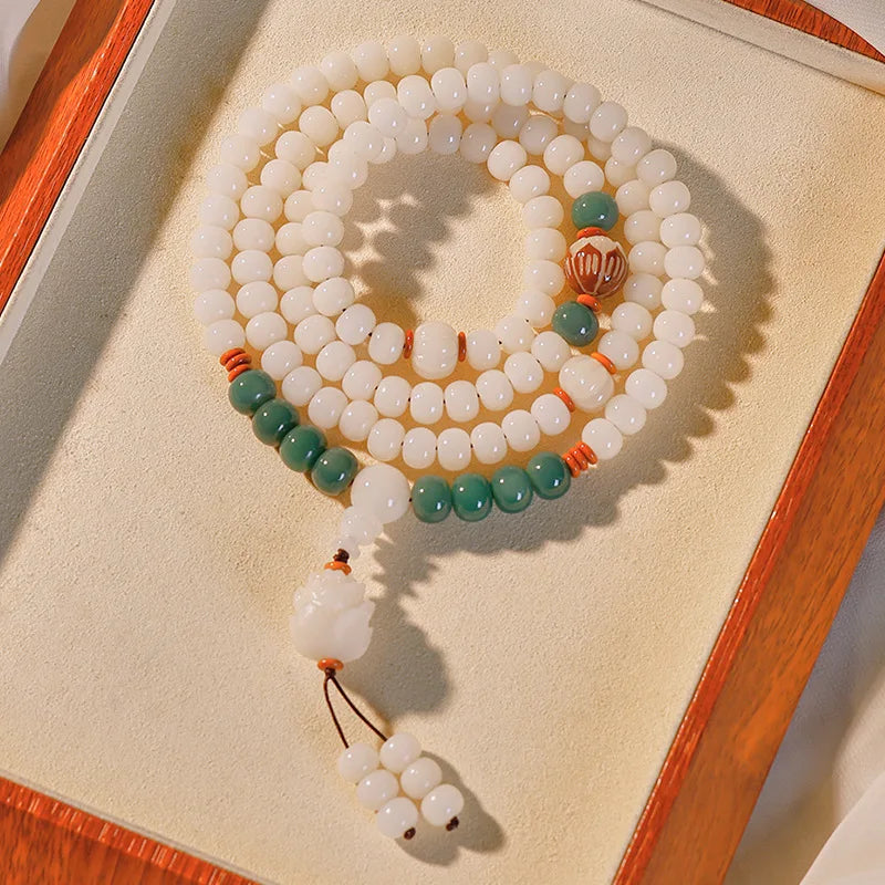 White Jade Bodhi Root Mala-ToShay.org