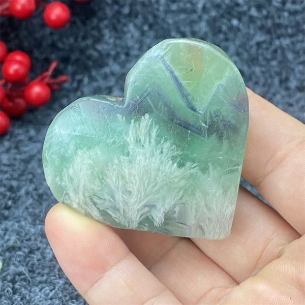 Green Feather Fluorite Heart-ToShay.org