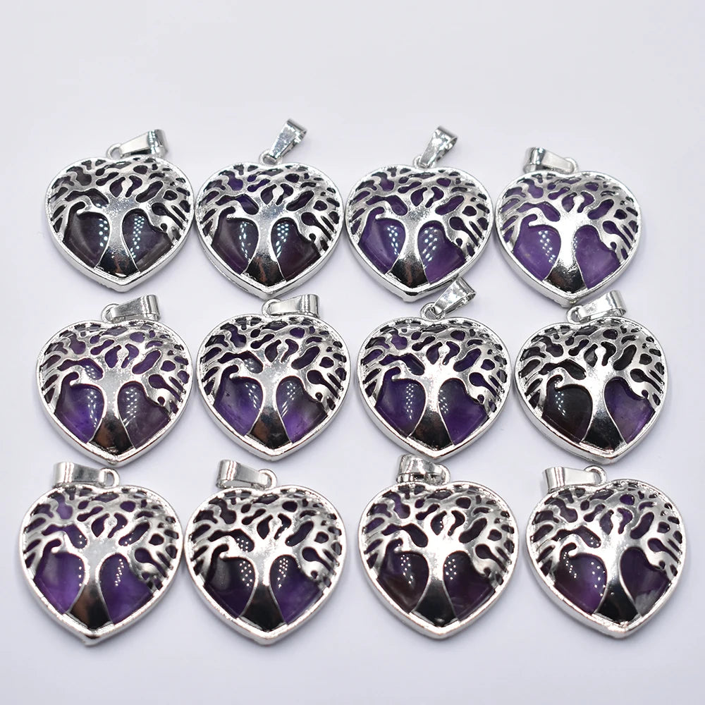 Mixed Crystal Tree Heart Pendants-ToShay.org