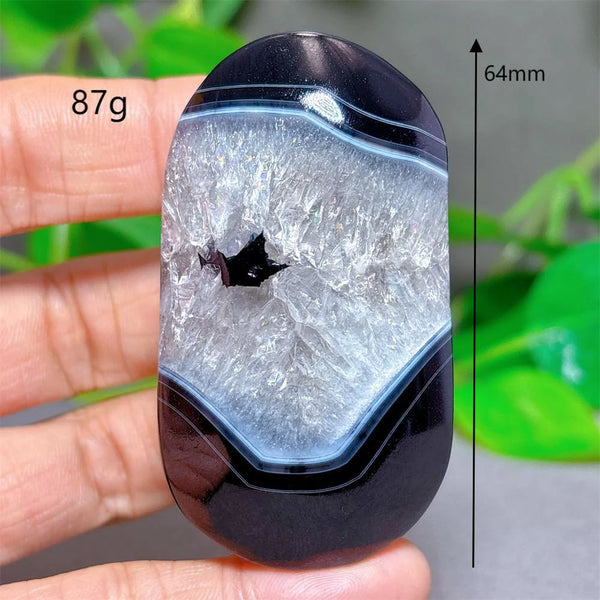 Black Silk Agate Palm Stone-ToShay.org