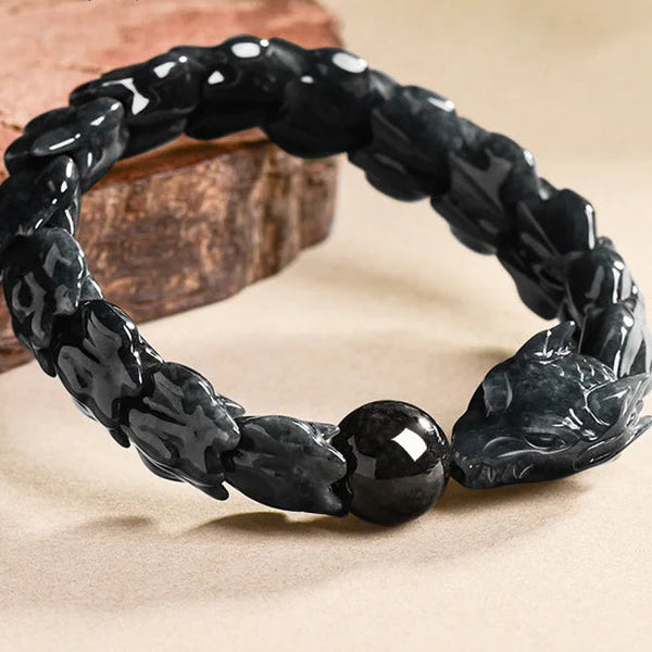 Black Jadeite Dragon Bone Bracelet-ToShay.org