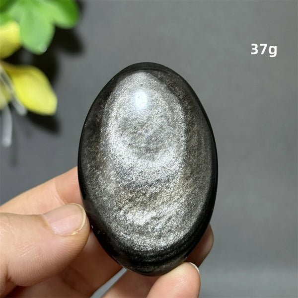 Silver Obsidian Palm Stone-ToShay.org
