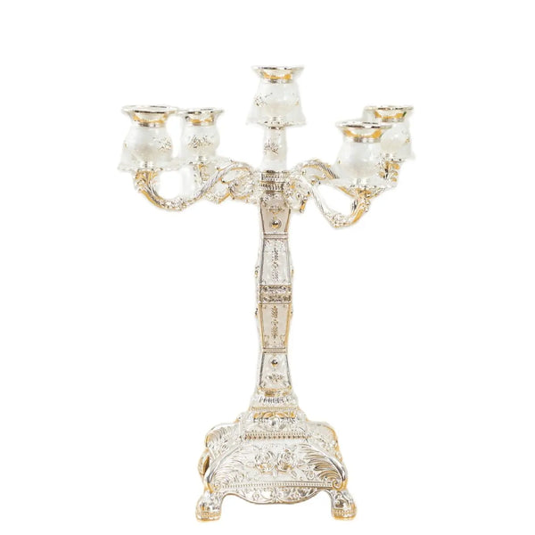 Silver White Embossed Candelabra-ToShay.org