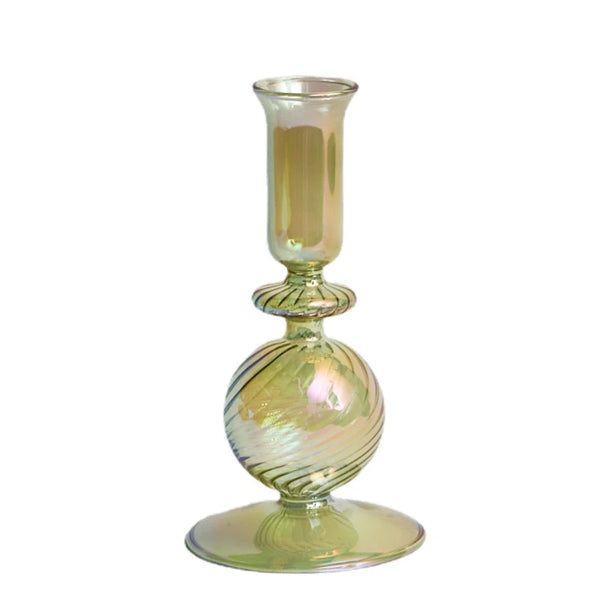 Olive Green Glass Candlesticks-ToShay.org