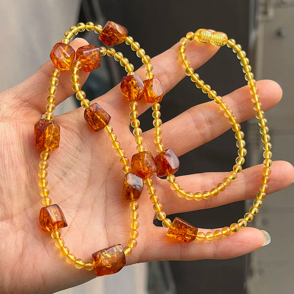 Yellow Amber Bead Necklace-ToShay.org