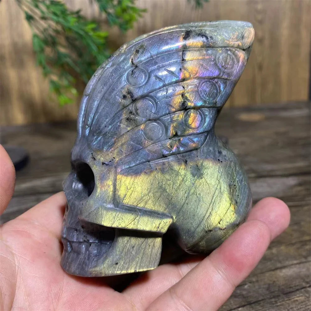Crystal Natural Labradorite Skull Carving Healing Stone Reiki Gemstones Quartz Minerals Beauty Home Decoration Aquarium-ToShay.org