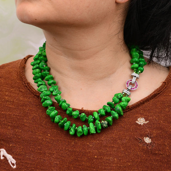 Green Turquoise Nugget Necklace-ToShay.org