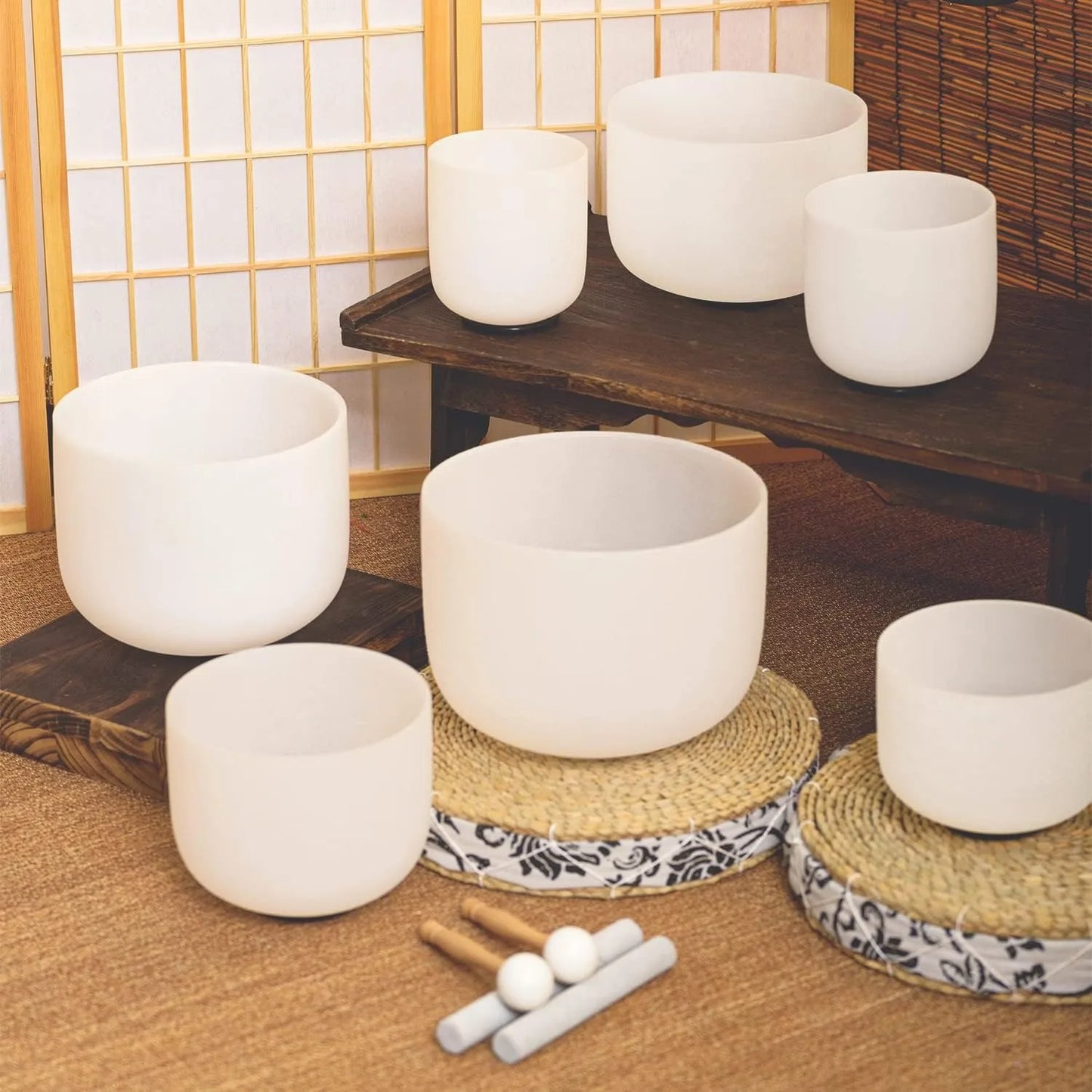 White Frosted Singing Bowls-ToShay.org