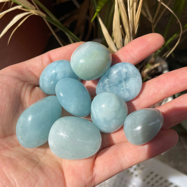 Blue Aquamarine Tumbled Stones-ToShay.org