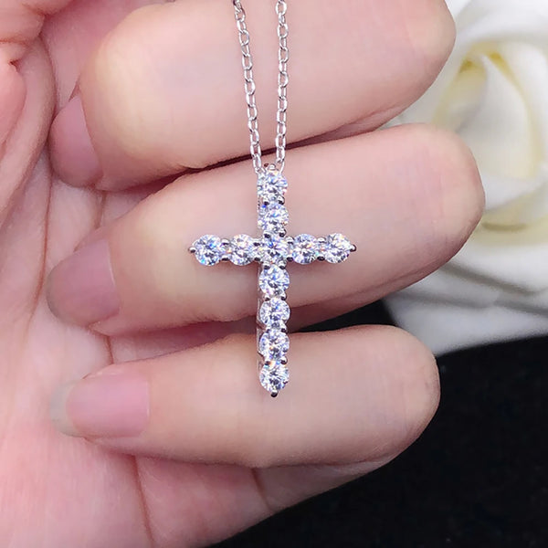 Silver Cross Diamond Necklace-ToShay.org
