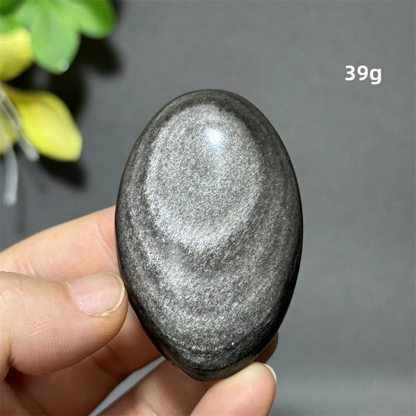 Silver Obsidian Palm Stone-ToShay.org