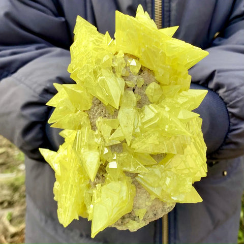 Yellow Sulfur Quartz Crystal Cluster-ToShay.org