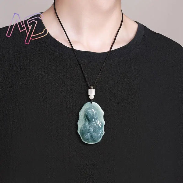 Blue Jadeite Mary Pendant-ToShay.org