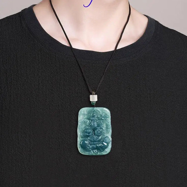 Blue Jadeite Ganesha Pendant-ToShay.org