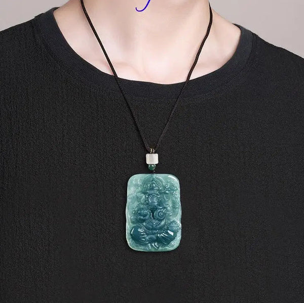 Blue Jadeite Ganesha Pendant-ToShay.org