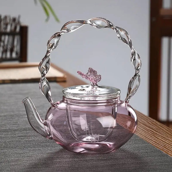 Pink Butterfly Glass Tea Pot-ToShay.org