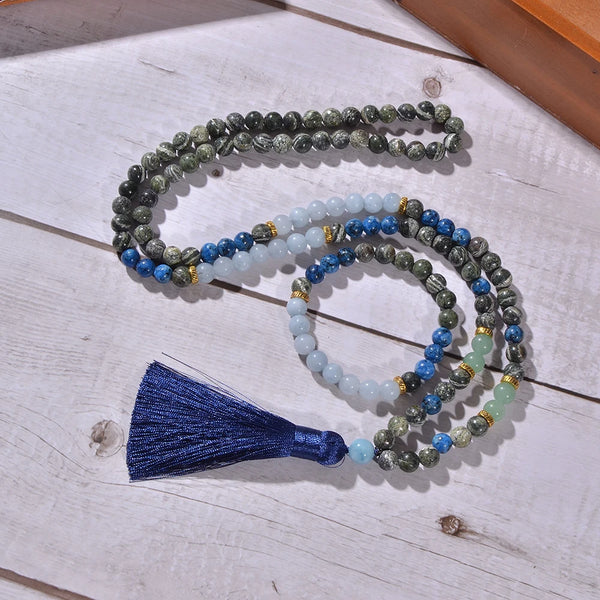 Blue Aquamarine Mala Beads-ToShay.org