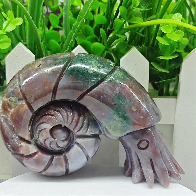Natural Ocean Jasper Snail Conch Carving Figurine Polished Fengshui Gemstones Sculpture Crafts Gift 1PCS-ToShay.org