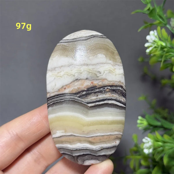 Grey Striped Calcite Palm Stone-ToShay.org