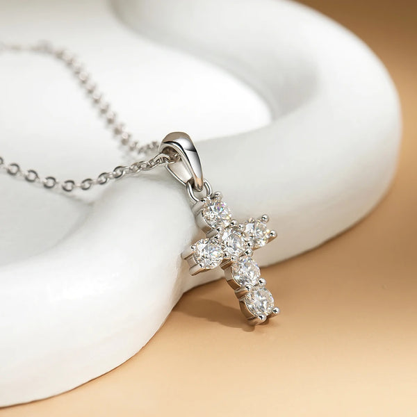Silver Diamond Cross Pendant-ToShay.org