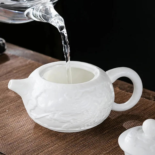White Porcelain Dragon Tea Pot-ToShay.org