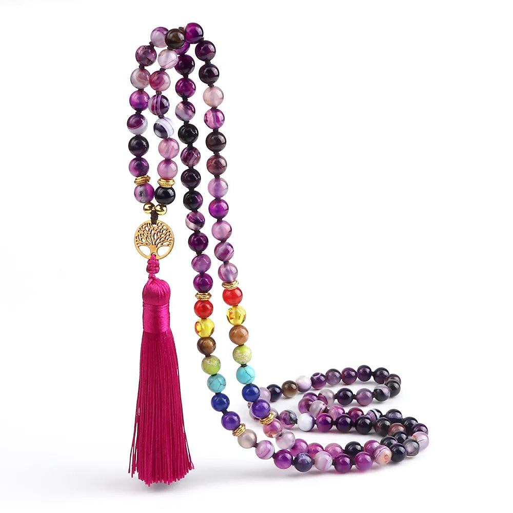Purple Stripe Agate Mala Beads-ToShay.org