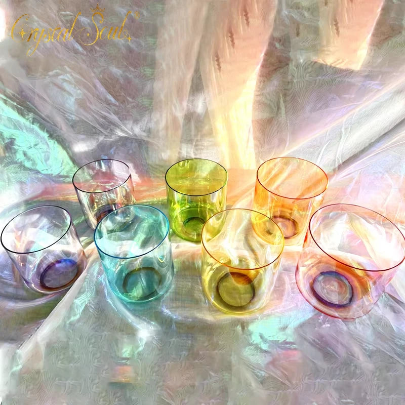 CrystalSoul 432Hz 6-7inch 7 Chakra Cosmic Colored Crystal Singing Bowl set with bag and accessories-ToShay.org