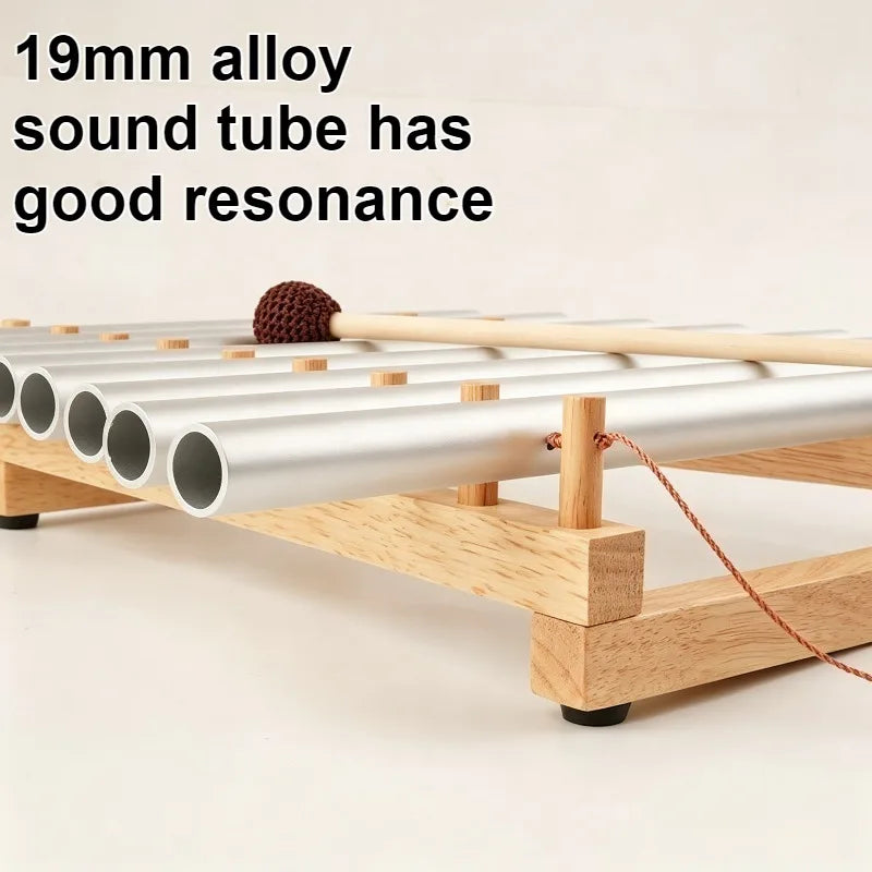 9 Tone Aluminum Alloy Sound Beam Meditation Sound Healing Wind Chime Handheld Portable Adult Hand Bells with Wooden Stand-ToShay.org