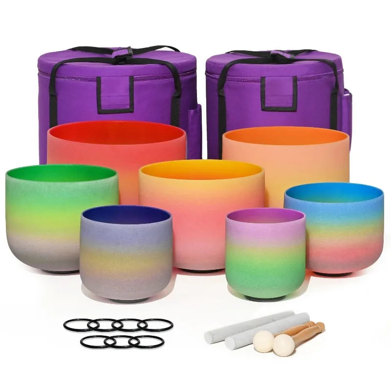Rainbow Frosted Crystal Singing Bowls-ToShay.org