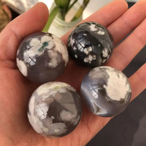 Grey White Sakura Agate Balls-ToShay.org